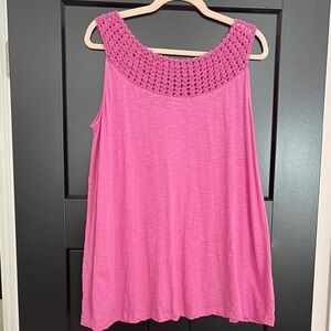 Lane Bryant Pink Sleeveless Top w/Crochet Neckline. 100% Cotton. Size 14/16.